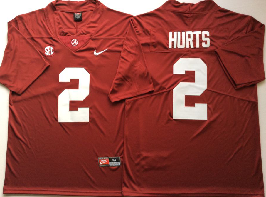 Men Alabama Crimson Tide #2 Hurts Red Nike NCAA Jerseys